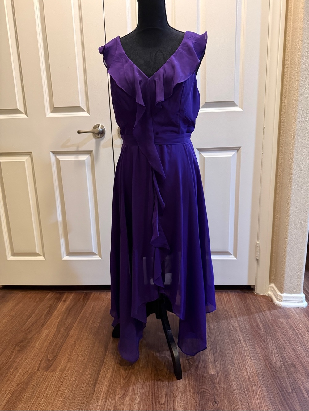 Elegant Purple Ruffled High-Low Dress